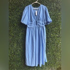 Abercrombie & Fitch Cornflower Blue V-Neck Tie-Front Midi Dress